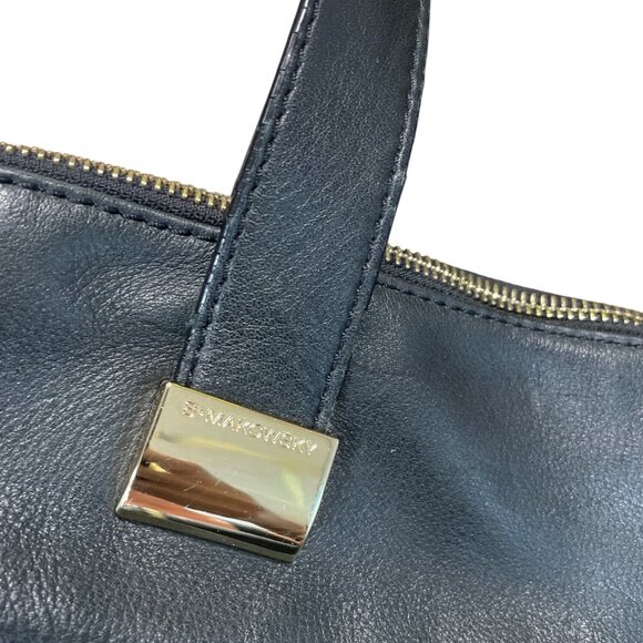 B. Makowsky Womans Black Leather Gold Ware Shoulder Handbag SKU 9423 - Picture 3 of 16